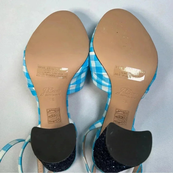 J.Crew Collection Gingham Knotted Stella Sandals w/Glitter Heel Sz 9.5 NIB - Picture 5 of 11